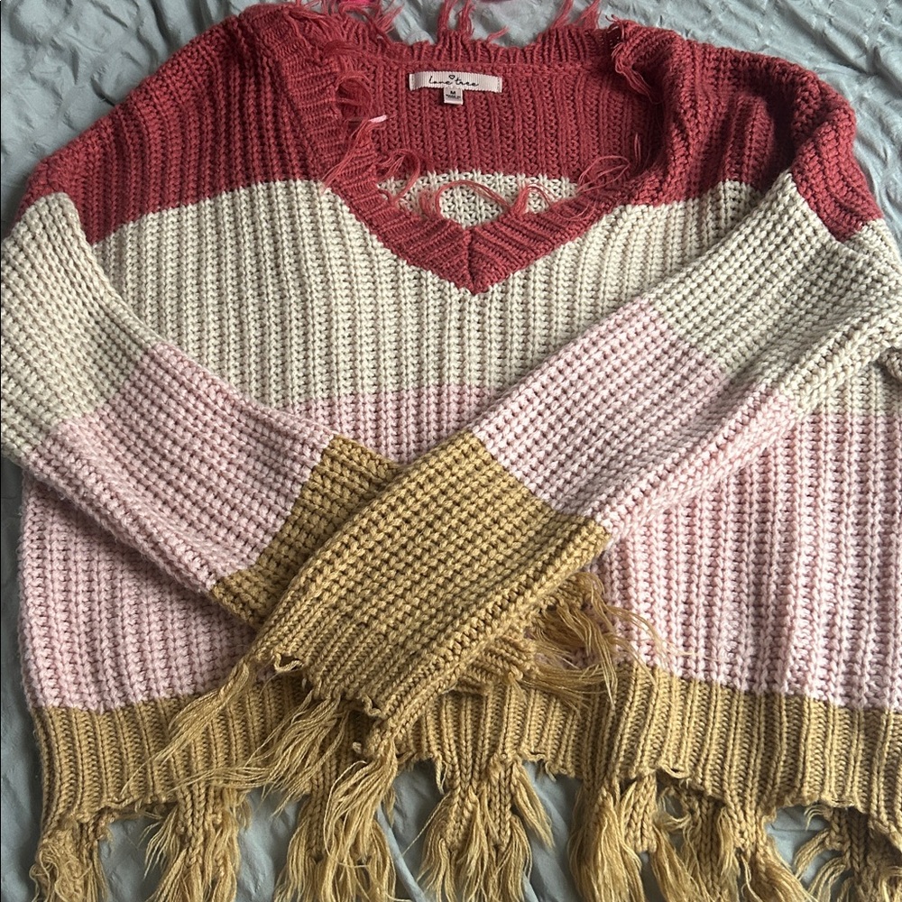 Love Tree Multicolor Knit Sweater with Fringe